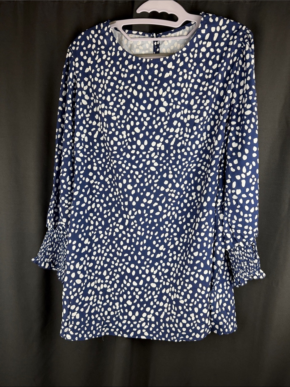 Amazon Navy and White Long-Sleeve Dot Shift Dress